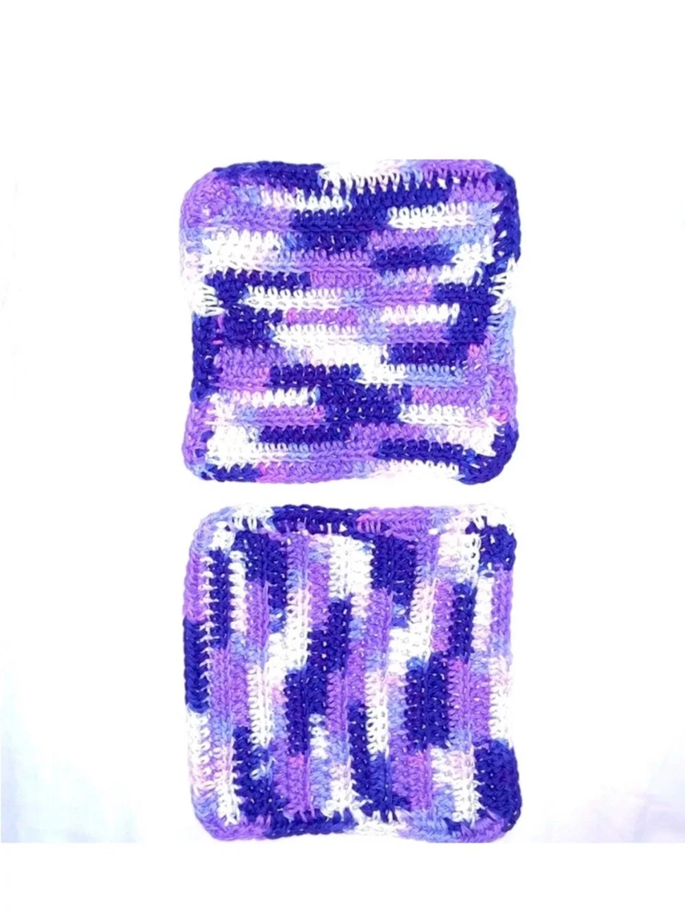 HAND CRAFTED Two Crocheted Colorful All Purpose 100% Cotton Wash or Dish Cloths
